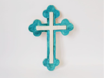 Krzyż ceramiczny turkusowy